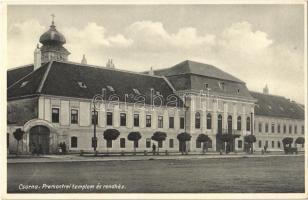 1935 Csorna, Premontrei templom és rendház + "SOPRON - GYŐR 58 A SZ." vasúti mozgóposta bélyegző