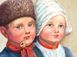 Jelzés nélkül: Holland gyermekek. Olaj, posztó. 40x30 cm