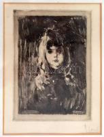 R. Josif jelzéssel: Kislány, rézkarc, papír, jelzett, paszpartuban, üvegezett fa keretben, 16x12 cm