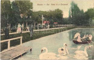 1912 Buziás, Szent Antal tó, korzó, hattyúk. Francz József kiadása / lake and corso, swans (fl)