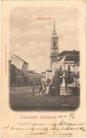 1900 Zilah, Zalau; Rákóczy utca, templom, szökőkút. Seres Samu kiadása / street, church, fountain