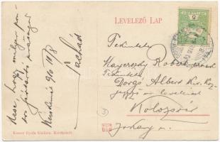 1910 Kecskemét, Városháza, piac, lovaskocsik. Komor Gyula kiadása + ORSOVA-BUDAPEST 178. mozgóposta