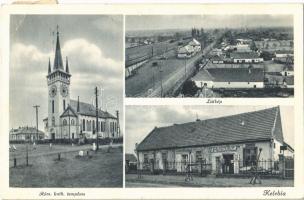 1939 Kelebia, Római katolikus templom, látkép, Vasútállomás, Gyógyszertár, Hangya Szövetkezet üzlete és saját kiadása