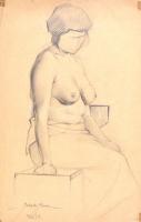 Pataky Ferenc (1897-?): Ülő akt. Grafit, papír, jelzett, 37x27 cm