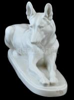 Porcelán kutya, fehér mázas, jelzett, gyári hibákkal, h: 36 cm