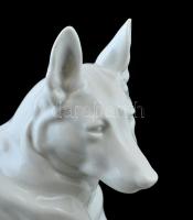 Porcelán kutya, fehér mázas, jelzett, gyári hibákkal, h: 36 cm
