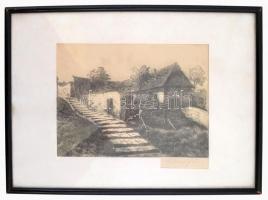 Pákozdy jelzéssel: Falusi ház. rézkarc, papír. Jelzett, 16x21 cm Üvegezett keretben