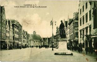 1926 Landshut, Untere Altstadt mit König-Max-Monument / King Max monument, street view (r)