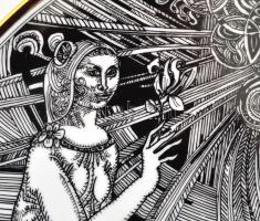 Szász Endre által tervezett Hollóházi porcelán dísztányér, 24 karátos kézi aranyozással, jelzett, ap...