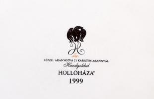 Szász Endre által tervezett Hollóházi porcelán dísztányér, 24 karátos kézi aranyozással, jelzett, ap...