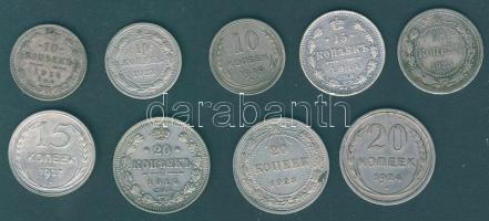 Cári Oroszország + Szovjetunió 1914-1929. 10k Ag 3klf db, 15k Ag 3klf db, 20k Ag 3klf db T:2,3 Összesen 9klf db Ag!