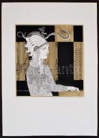 Szász Endre (1926-2003): Lány, kígyóval. Szitanyomat (91/100), papír, jelzett, 37x35 cm