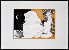 Szász Endre (1926-2003): Lány, hallal. Szitanyomat (58/100), papír, jelzett, 30x43 cm