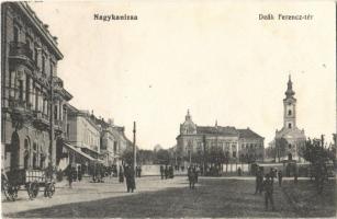 1914 Nagykanizsa, Deák Ferenc tér, templom, piac. Hirschler tőzsde kiadása