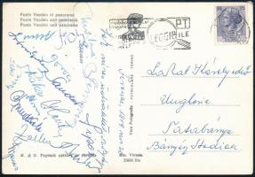 1959 Magyar fociválogatott tagjainak aláírása képeslapon (olasz-magyar meccs 1-1)