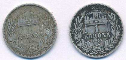 1894KB-1895KB 1K Ag "Ferenc József" (2x) T:2-,3 patina Adamo K5