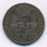 1766. Rézdénár "Mária Terézia / zárt korona" T:2- kis patina