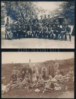 cca 1914-1918 Vegyes katonai fotó tétel, 2 db, csoportkép, és életkép a frontról, fotólapok, 8,5x13,5 cm