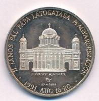 Kiss György (1943-2016) 1991. "II. János Pál pápa látogatása Magyarországon - Esztergom / Budapest, Pécs, Szombathely, Esztergom, Debrecen, Máriapócs" Ag emlékérem (31,46g/0.999/42,5mm) T:1- (PP) patina