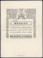 1916 Göd, Meghívó mesedélutánra hadi árvák és szünidei gyermektelep javára, hajtásnyommal.