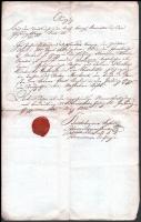 1843 Kivonat, német nyelvű okmány viaszpecséttel