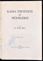 Dr. Wick Béla: Kassa története és műemlékei. Kassa, 1941, Wiko, 446+2 p. Fekete-fehér egészoldalas illusztrációkkal. Papírkötésben, a könyvtest elvált a borítótól, a borító javított, foltos, kissé sérült, a könyvtest fűzése meglazult, megviselt állapotban.