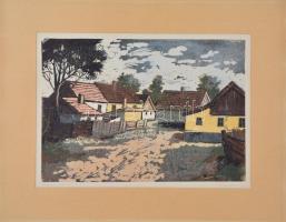 Mészáros József (1925-1979): Falusi házak. Linó, karton. Jelzett. 25x35 cm Keretben