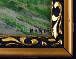 Hárencz János (1899-1969): Szekéren. Olaj, farost, jelzett, fa keretben, 13×16 cm