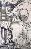 Rékassy Csaba (1937-1989): Térkép. Rézkarc, papír, jelzett, sorszámozott 6/100, üvegezett keretben, ...