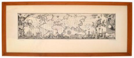 Rékassy Csaba (1937-1989): Térkép. Rézkarc, papír, jelzett, sorszámozott 6/100, üvegezett keretben, ...