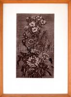 Varga Bencsik József (1944): Virág. Rézkarc, papír, jelzett. 39x23 cm Üvegezett keretben