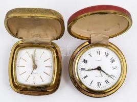 Régi kulcsos lemezjátékok (autó, repülő, madár, stb.) + 4 db működő utazóóra, használt diplomatatásk...