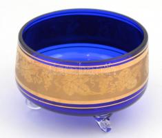 Aranyozott kék üveg kínáló apró kopással d: 16 cm