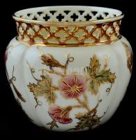 Zsolnay pillangó mintás, áttört kaspó. Kézzel festett, jelzett, hibátlan. m: 10 cm.