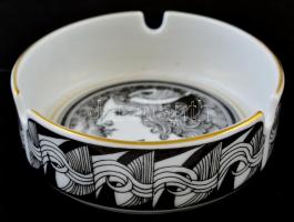 Hollóházi Szász Endre tervezte hamutál, matricás, jelzett, hibátlan d: 10,5 cm