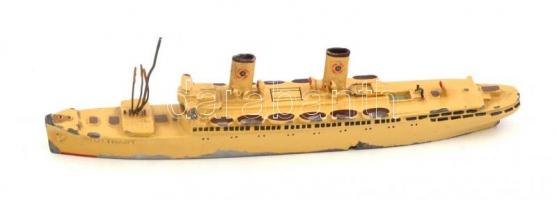 Stuttgart feliratú fém hajómodell, lepattogzott festékkel, hiányos, h: 13 cm, m: 3 cm