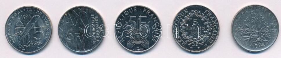 Franciaország 1974. 5Fr Cu-Ni + 1989. 5 Fr Cu-Ni "Az Eiffel-torony 100. évfordulója" + 199...
