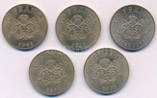 Monaco 1974-1982. 10Fr (5xklf) T:1- Monaco 1974-1982. 10 Francs (5xdiff) C:AU