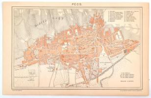 1893 Pécs városának térképe, 1:18.000, Pallas Nagy Lexikona, Bp., Pallas, 15x24 cm