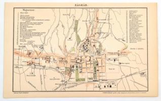 1893 Zágráb városának térképe, Pallas Nagy Lexikona, Bp., Posner, 14x23 cm