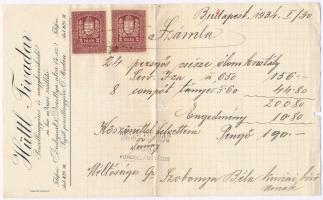 1931. "Berger Béla kárpitos és diszitő" kitöltött számla + 1934. "Hüttl Tivadar Porce...