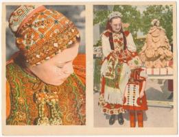 3 db MODERN nagyalakú kettős motívum képeslap: népviselet és mese / 3 modern big sized twin motive p...