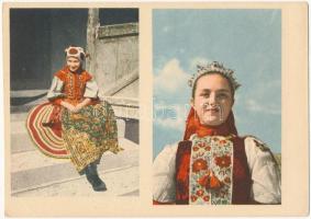 3 db MODERN nagyalakú kettős motívum képeslap: népviselet és mese / 3 modern big sized twin motive p...