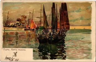 1902 Fiume, Rijeka; Porto Nuovo. Ottmar Zieher Künstler-Postkarte No. 1442. No. 19. litho s: Raoul Frank (EK)