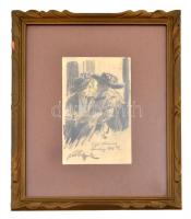 Kövér Gyula (1883-1972): Kalapos nők kávéházban. / Café Avenue Lemberg Grafit, papír, jelzett üvegez...