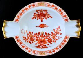 Meisseni virág mintás porcelán hamutál, kézzel festett, jelzett, hibátlan, 14x2 cm
