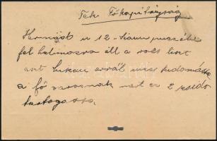 1915 Budapest névtelen feljelentés levelezlőapon mely szerint a Hernád utcában két zsidó rozslisztet rejteget.