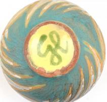 Gorka Lívia (1925-2011): Türkiz csíkos váza. Festett mázas kerámia, jelzett, apró kopásnyomokkal, m:...