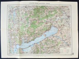 1930 A Balaton és környékének térképe, kiadja: M. Kir. Állami Térképészet, 66x50 cm
