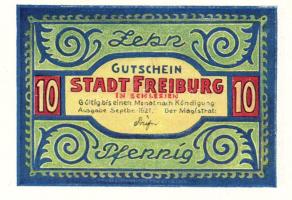 Német Birodalom/Weimari Köztársaság/Freiburg 1921. 10Pf + 25Pf (5x) + 50Pf (4x) összesen:10klf db, teljes sor T:I